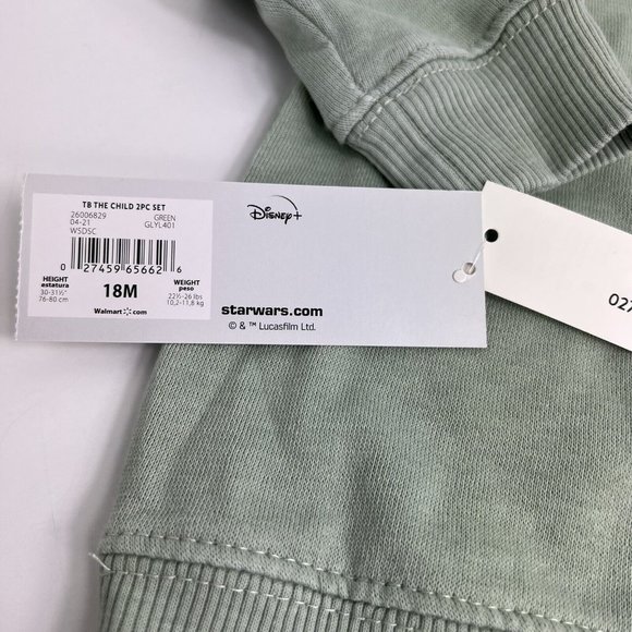 Star Wars 2 Pieces Jogger Set 18 Months Sweater Pants Baby Yoda Grogu Green New - Picture 11 of 12